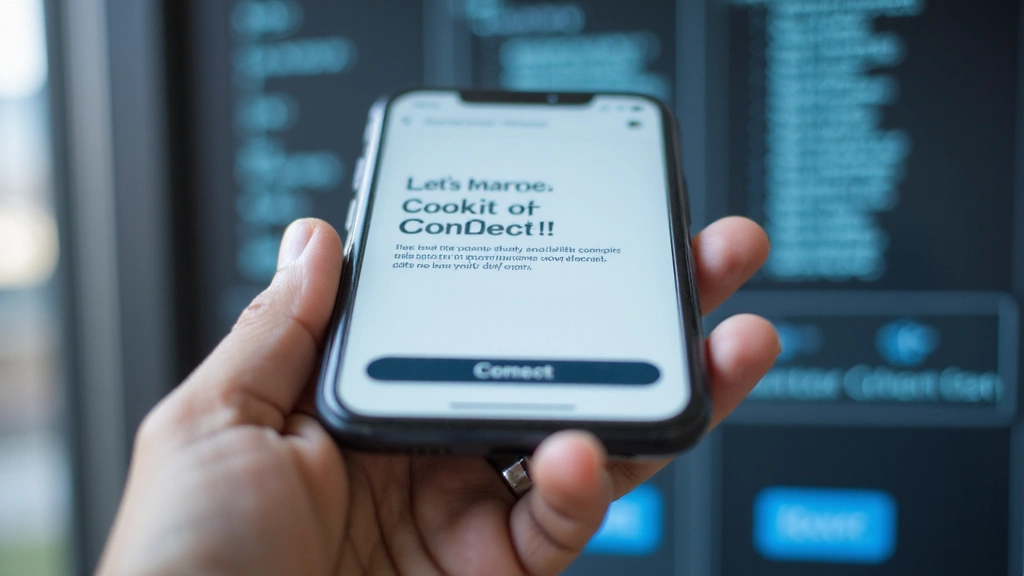 A person's hand holding a smartphone with cookie consent pop-up on screen, in a clean digital environment